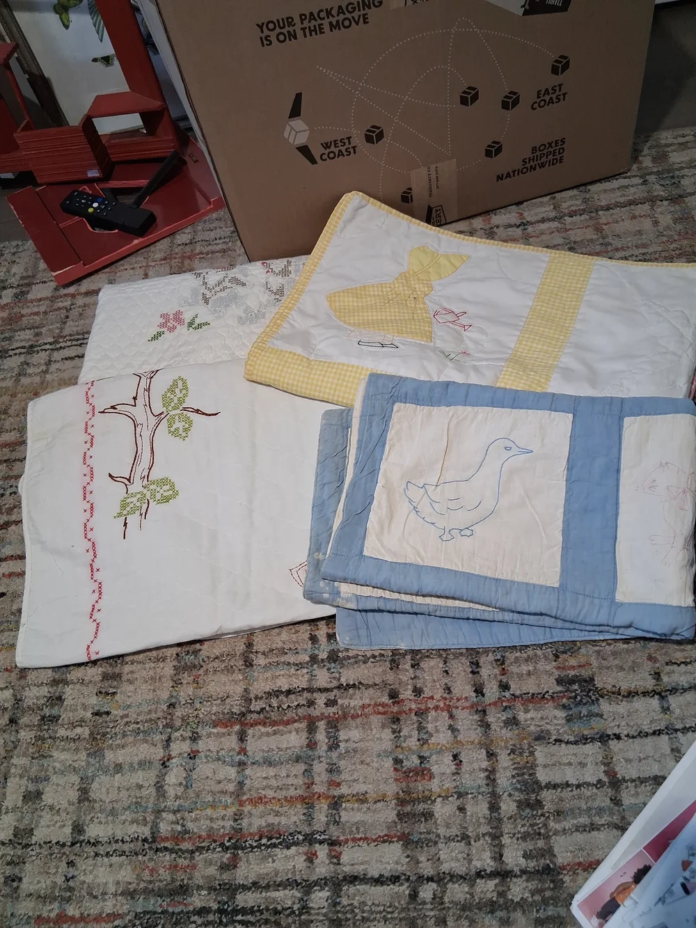 4 Handmade Vintage Embroidered Baby Quilts -2 Bambi, Sunbonnet Sue Applique...